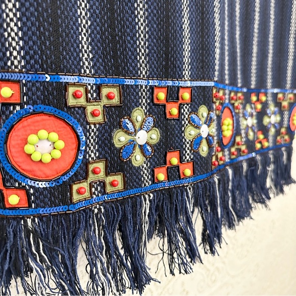 Tory Burch Luna Embellished Coat Black Navy - Picture 14 of 16